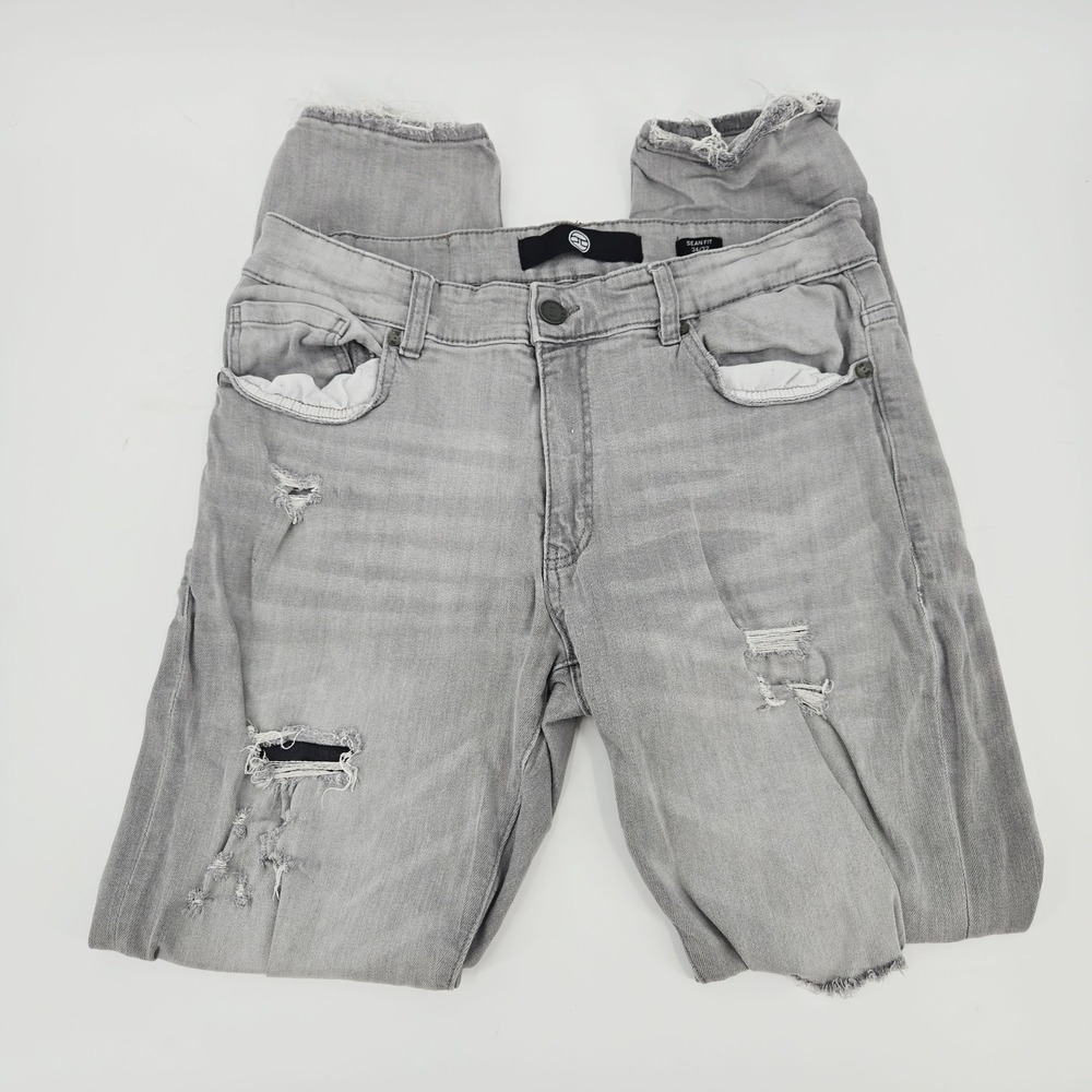 Jordan Craig Sean Fit Grey Distressed Slim Stretch Denim Jeans 34 Short Thrashed